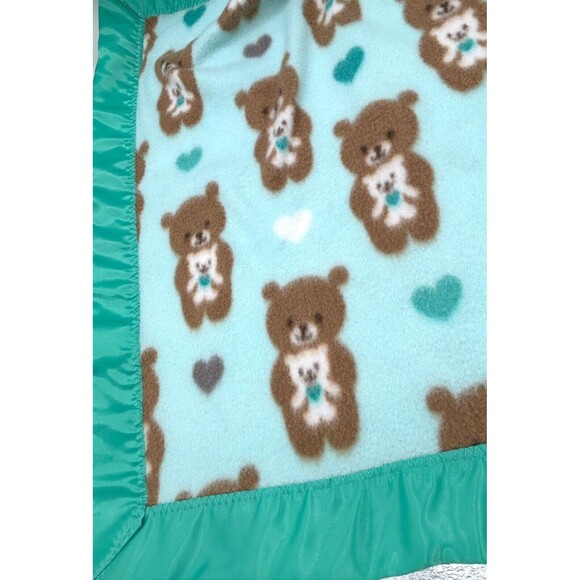 Teddy Bear Plush Large Lovey Soft Fleece Security Blanket Satin Trimmed Teal - Picture 12 of 16
